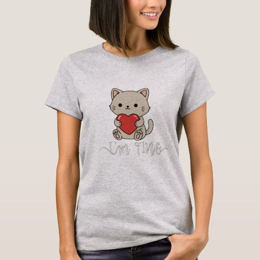Mooie "Ik Ga Prima" Kat met Hart T-Shirt (Voorkant)