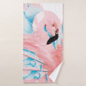 Mooie illustratie met getekende roze flamingo en badhanddoek (Badhanddoek)