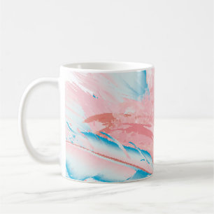 Mooie illustratie met getekende roze flamingo en koffiemok