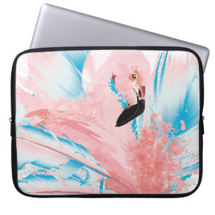 Mooie illustratie met getekende roze flamingo en laptop sleeve