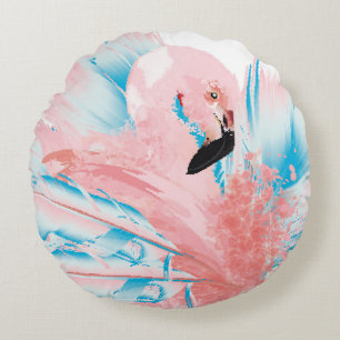 Mooie illustratie met getekende roze flamingo en rond kussen