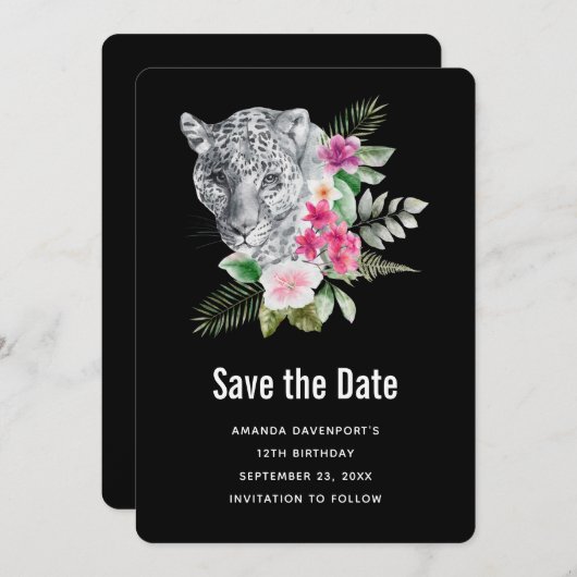 Mooie illustratie van de Waterverf van Leopard Por Save The Date (Voorkant / Achterkant)