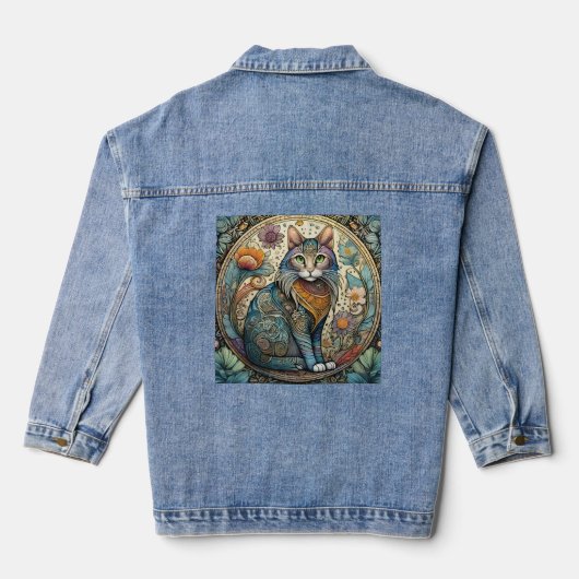 Mooie illustratie van een kat denim jacket (Achterkant)