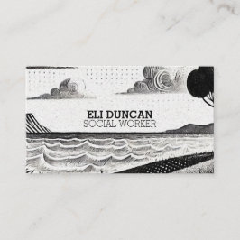 Mooie illustratie van een strand en een berg afsprakenkaartje