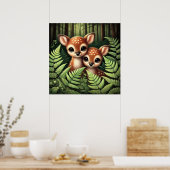 Mooie illustratie van hertenjong in bos – Schattig Poster (Keuken)