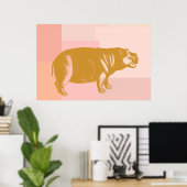 Mooie illustratie van nijlpaard in roze en goud poster (Thuiskantoor)