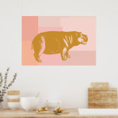 Mooie illustratie van nijlpaard in roze en goud poster (Keuken)