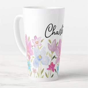 Mooie Illustratie van Wilde Bloemen met Initiaal Latte Mok