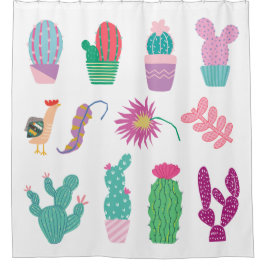 Mooie illustraties cactus Patroon roze groen Douchegordijn