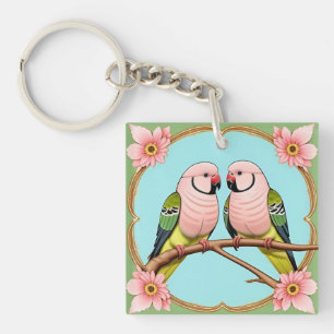 Mooie illustratieve papegaaien samen sleutelhanger