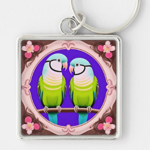 Mooie Illustratieve Papegaaien Samen Sleutelhanger