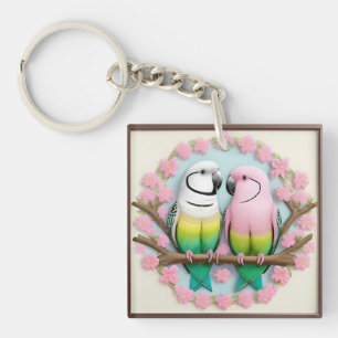 Mooie Illustratieve Papegaaien Samen Sleutelhanger