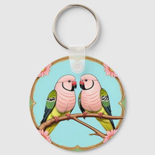 Mooie Illustratieve Papegaaien Samen Sleutelhanger