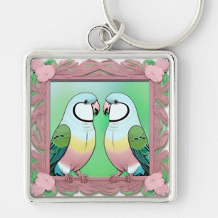 Mooie Illustratieve Papegaaien Samen Sleutelhanger
