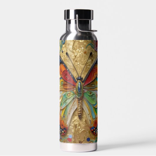 Mooie Impasto Vlinder & Bloemen Waterfles (Links)