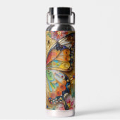 Mooie Impasto Vlinder & Bloemen Waterfles (Achterkant)