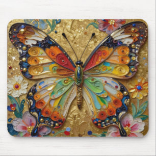 Mooie Impasto Vlinder en Bloemen   Muismat