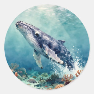 Mooie Impasto Walvis Oceanische Illustratie Ronde Sticker