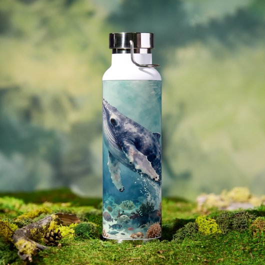 Mooie Impasto Walvis Oceanische Illustratie Waterfles (Buiten)