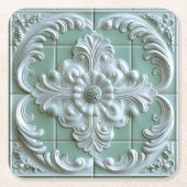 Mooie in reliëf gemaakte Tegel Wit Licht Groen Kartonnen Onderzetters (Voorkant)