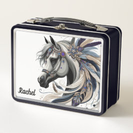 Mooie indiaanse paard metalen lunchbox