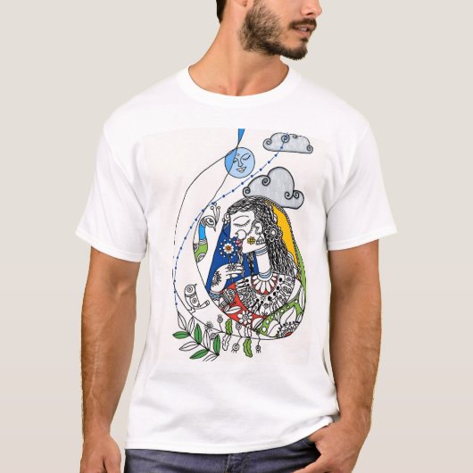Mooie Indiase populaire kunst Madhubani schilderij T-shirt (Voorkant)