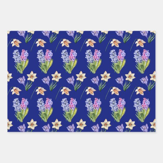 Mooie indigolie en gouden lentesbloem inpakpapier vel (Voorkant 2)