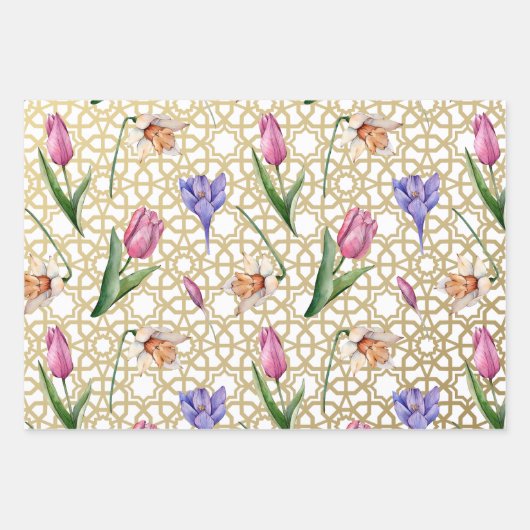 Mooie indigolie en gouden lentesbloem inpakpapier vel (Voorkant)