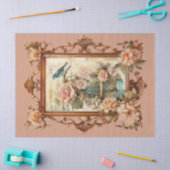 Mooie ingelijste bloemenvogel & kooi Decoupage Tissuepapier (Craft)