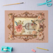 Mooie ingelijste bloemenvogel & kooi Decoupage Tissuepapier (Craft)