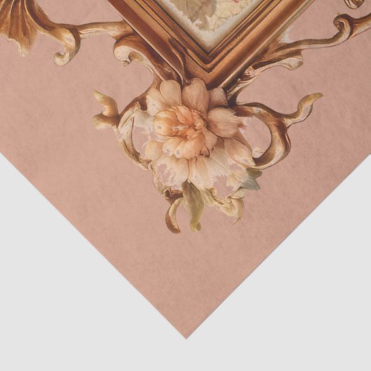 Mooie ingelijste bloemenvogel & kooi Decoupage Tissuepapier (Detail)