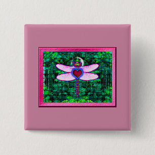 Mooie ingelijste “Crackel ingelijste Libel” Kunstw Vierkante Button 5,1 Cm