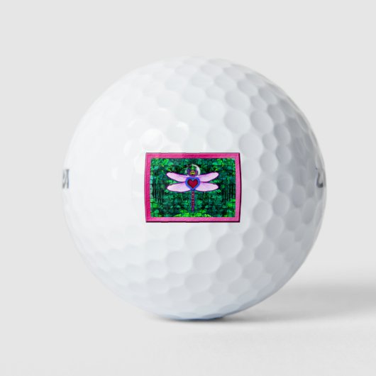 Mooie ingelijste “Crackel omlijste Libel” Kunstwer Golfballen (Voorkant)