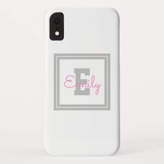 Mooie ingelijste naam & monogram | Lichtgrijs & Ro Case-Mate iPhone Case (Achterkant)
