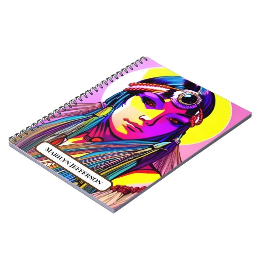 Mooie inheemse Amerikaanse vrouw. Editable name. Notitieboek (Linkerzijde)