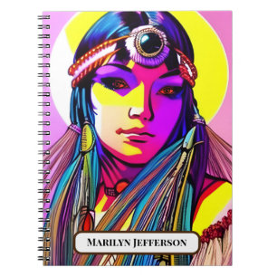 Mooie inheemse Amerikaanse vrouw. Editable name. Notitieboek