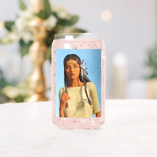 Mooie inheemse Amerikaanse vrouw inheemse outfit Blikvorm Glas (Insitu (Huwelijk))