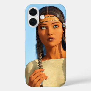 Mooie inheemse Amerikaanse vrouw inheemse outfit iPhone 16 Hoesje