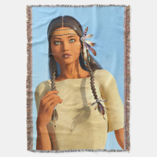Mooie inheemse Amerikaanse vrouw inheemse outfit Deken