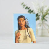 Mooie inheemse Amerikaanse vrouw inheemse outfit Feestdagenkaart (Staand voorkant)