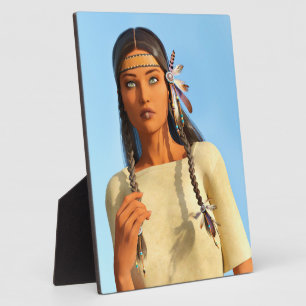 Mooie Inheemse Amerikaanse Vrouw Inheemse Outfit Fotoplaat
