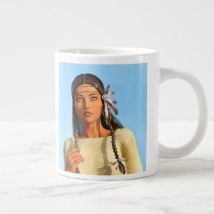 Mooie Inheemse Amerikaanse Vrouw Inheemse Outfit Grote Koffiekop