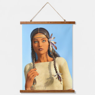 Mooie Inheemse Amerikaanse Vrouw Inheemse Outfit Hangend Wandkleed