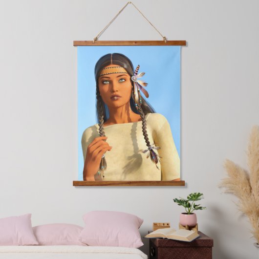 Mooie inheemse Amerikaanse vrouw inheemse outfit Hangend Wandkleed (Slaapkamer)