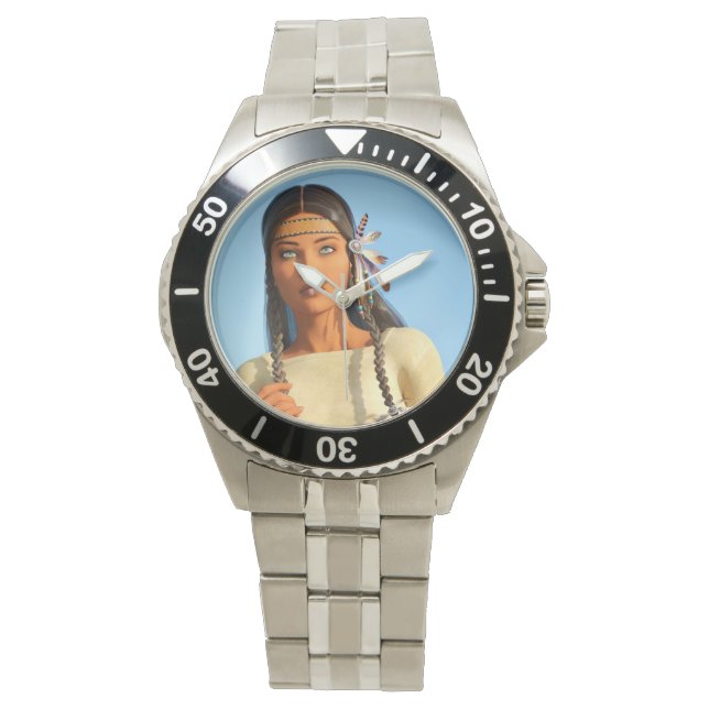 Mooie inheemse Amerikaanse vrouw inheemse outfit Horloge (Voorkant)