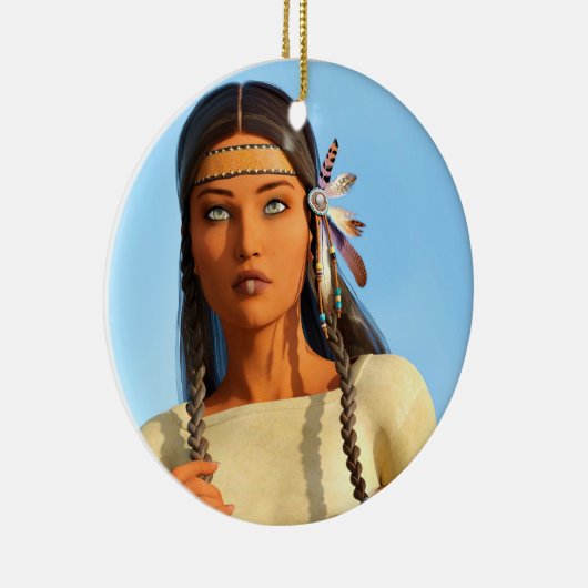 Mooie inheemse Amerikaanse vrouw inheemse outfit Keramisch Ornament (Rechts)