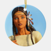 Mooie inheemse Amerikaanse vrouw inheemse outfit Keramisch Ornament (Voorkant)