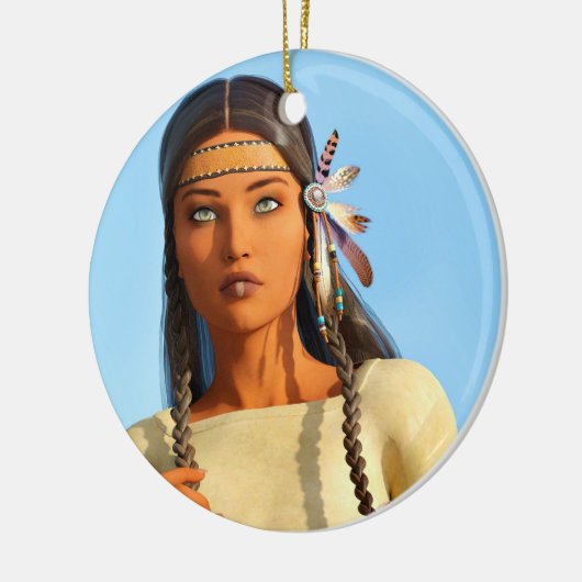 Mooie inheemse Amerikaanse vrouw inheemse outfit Keramisch Ornament (Links)