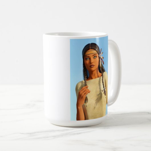 Mooie inheemse Amerikaanse vrouw inheemse outfit Koffiemok (Voorkant rechts)