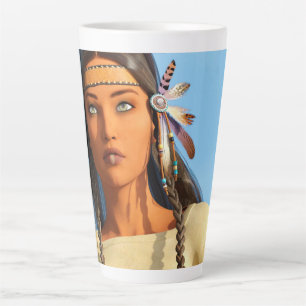 Mooie Inheemse Amerikaanse Vrouw Inheemse Outfit Latte Mok